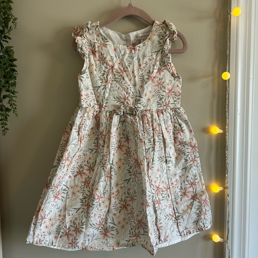 Floral Kids Dress - Cream and Pink size 4T